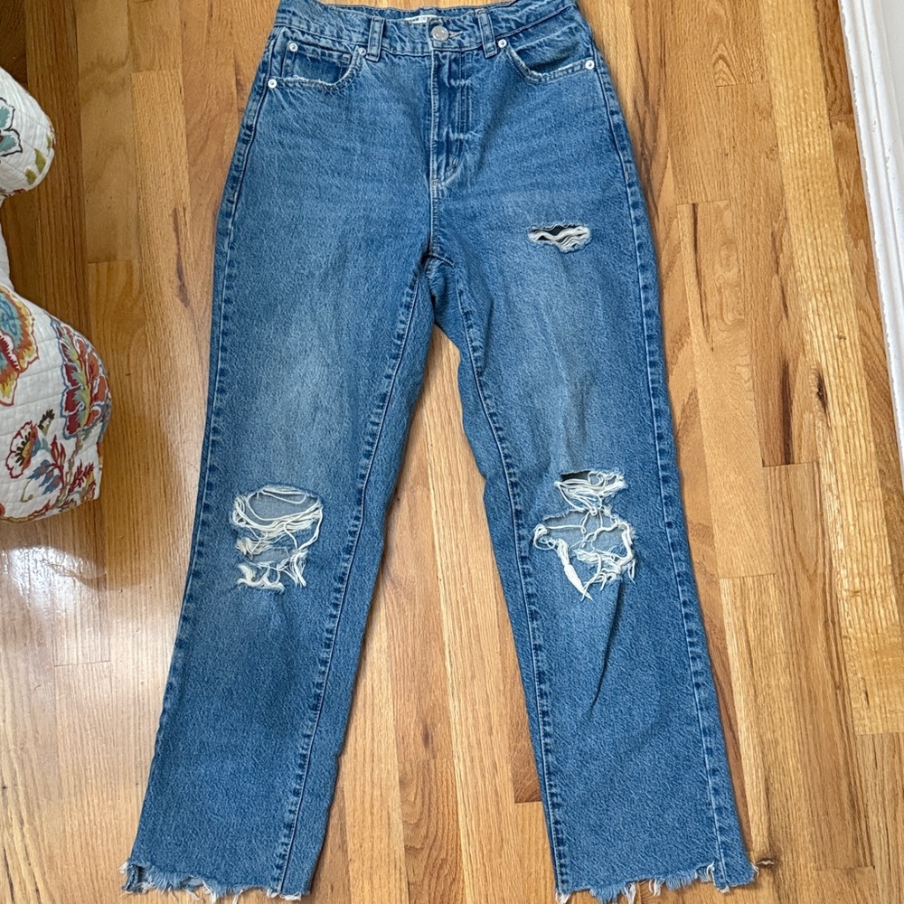 Garage Blue Distressed Straight Leg Jeans
